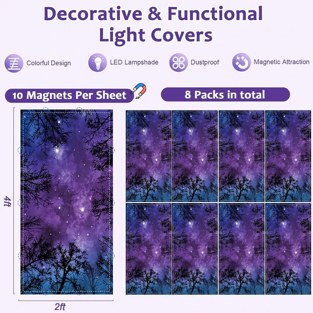 Alt view image 2 of 7 - 8PCS Fluorescent Light Covers, 4x2 Feet Magnetic Light Cover Fluorescent Lights Shade Panel Positive Inspirational Ceiling Lights Filters for Office Classroom Home Drop Ceiling(Forests & Starry Sky)