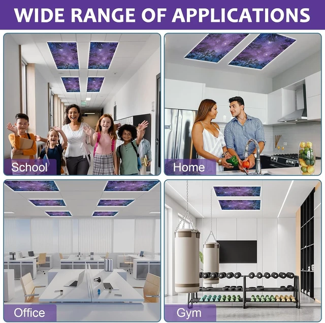 Alt view image 5 of 7 - 8PCS Fluorescent Light Covers, 4x2 Feet Magnetic Light Cover Fluorescent Lights Shade Panel Positive Inspirational Ceiling Lights Filters for Office Classroom Home Drop Ceiling(Forests & Starry Sky)