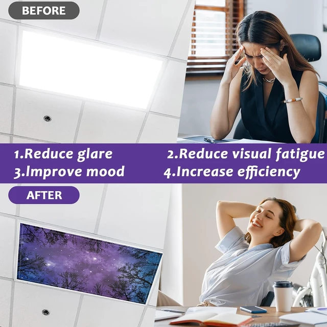 Alt view image 4 of 7 - 8PCS Fluorescent Light Covers, 4x2 Feet Magnetic Light Cover Fluorescent Lights Shade Panel Positive Inspirational Ceiling Lights Filters for Office Classroom Home Drop Ceiling(Forests & Starry Sky)
