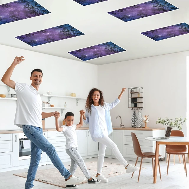 Alt view image 6 of 7 - 8PCS Fluorescent Light Covers, 4x2 Feet Magnetic Light Cover Fluorescent Lights Shade Panel Positive Inspirational Ceiling Lights Filters for Office Classroom Home Drop Ceiling(Forests & Starry Sky)