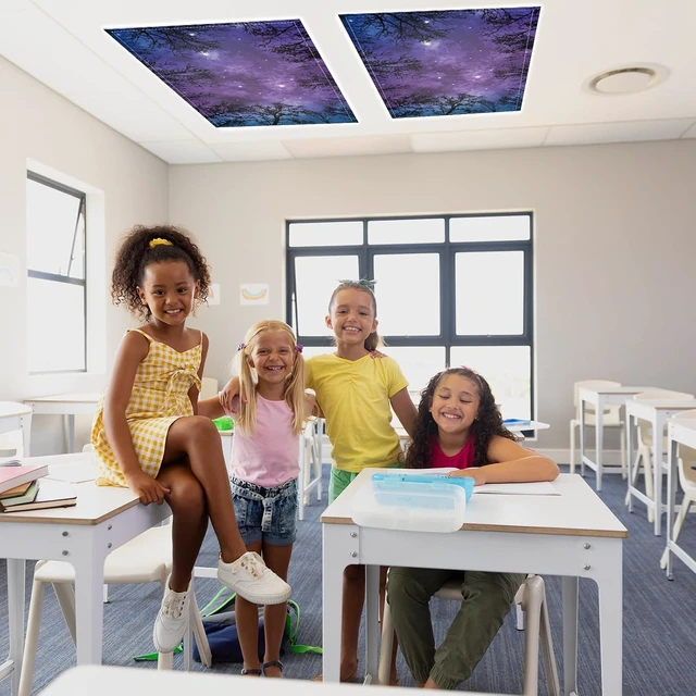 Alt view image 7 of 7 - 8PCS Fluorescent Light Covers, 4x2 Feet Magnetic Light Cover Fluorescent Lights Shade Panel Positive Inspirational Ceiling Lights Filters for Office Classroom Home Drop Ceiling(Forests & Starry Sky)