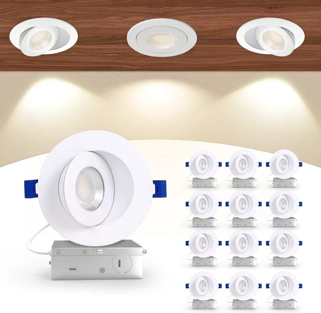 Main image of Aosclex 12 Pack 4 Inch Adjustable Gimbal 5CCT Recessed LED Light 10W 980LM