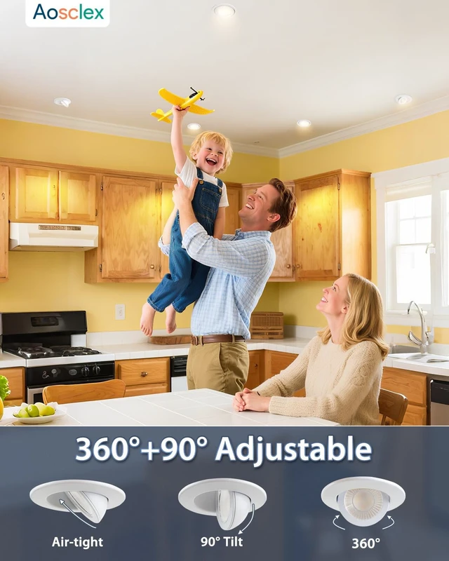 Alt view image 2 of 7 - Aosclex 6 Pack 3 Inch Adjustable Gimbal 5CCT Recessed LED Light 7W 800LM