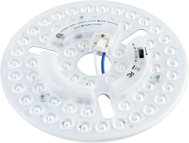 Alt view image 2 of 7 - 6.3" LED Ceiling Fan Light Retrofit Kit, 22W, 2800LM, Ceiling Light Replacement Panel PCB, 5CCT Switch 3000K 3500K 4000K 5000K 6000K, 120V, ETL, CRI90, Dimmable (22, Watts)