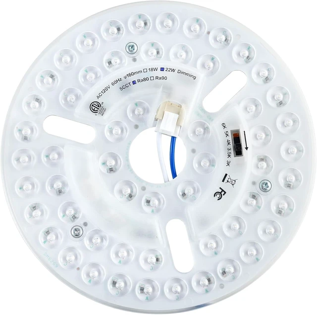 Main image of 6.3" LED Ceiling Fan Light Retrofit Kit, 22W, 2800LM, Ceiling Light Replacement Panel PCB, 5CCT Switch 3000K 3500K 4000K 5000K 6000K, 120V, ETL, CRI90, Dimmable (22, Watts)