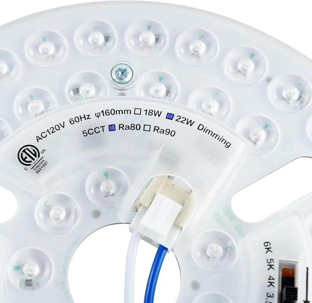 Alt view image 3 of 7 - 6.3" LED Ceiling Fan Light Retrofit Kit, 22W, 2800LM, Ceiling Light Replacement Panel PCB, 5CCT Switch 3000K 3500K 4000K 5000K 6000K, 120V, ETL, CRI90, Dimmable (22, Watts)