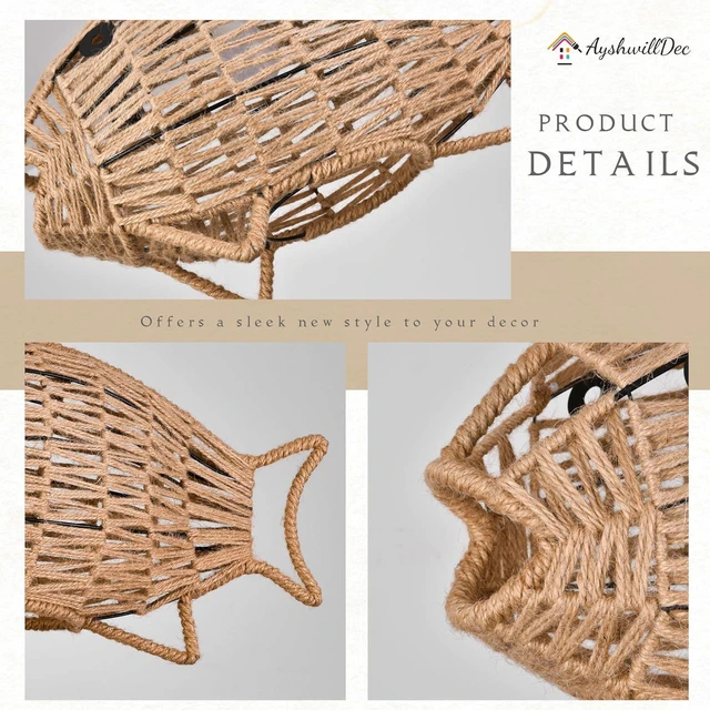 Alt view image 6 of 7 - Woven Pendant Light Boho Chandelier Fish-Shaped Rustic Farmhouse Chandelier Hemp Rope Light Rattan Light Fixture for Dining Room Living Room Bedroom Kitchen Foyer(Bulb Included)