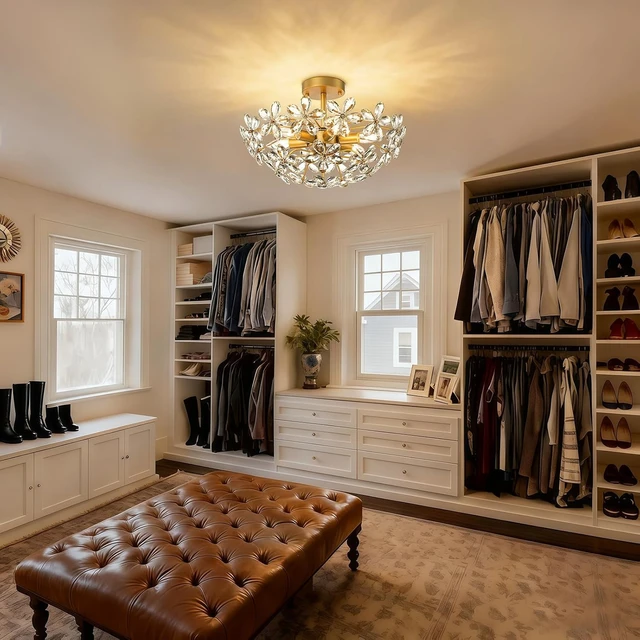 Alt view image 2 of 7 - Flower Bedroom Flush Mount Ceiling Light Gold Bathroom Chandeliers