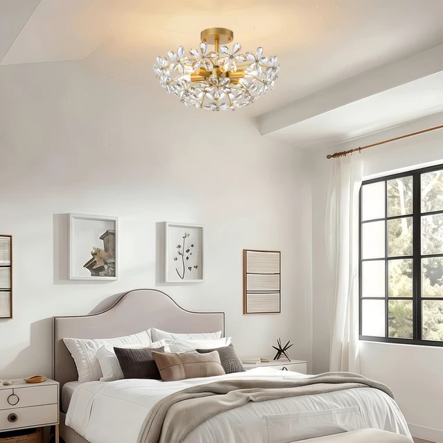 Alt view image 5 of 7 - Flower Bedroom Flush Mount Ceiling Light Gold Bathroom Chandeliers