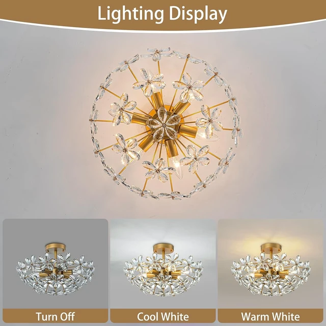 Alt view image 6 of 7 - Flower Bedroom Flush Mount Ceiling Light Gold Bathroom Chandeliers