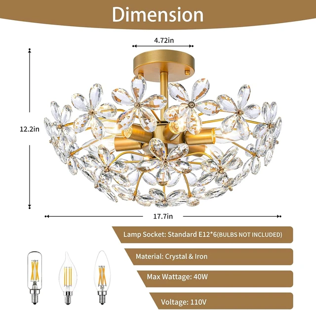 Alt view image 7 of 7 - Flower Bedroom Flush Mount Ceiling Light Gold Bathroom Chandeliers