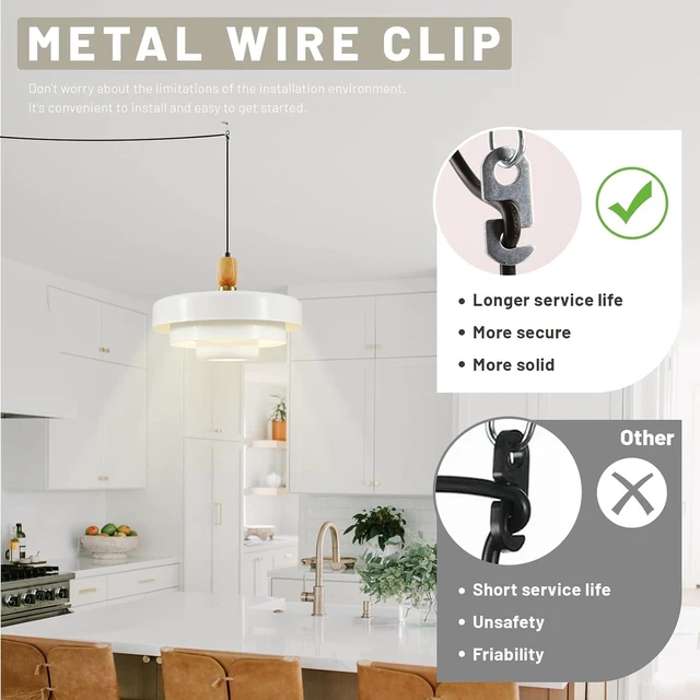 Alt view image 3 of 7 - 3-Tier White Plug-in Swag Pendant Light, 13.8 Inch Mid Century Wood Adjustable Hanging Lamp, On/Off Switch Plug in Ceiling Light Fixture for Breakfast Nook Reading Nook