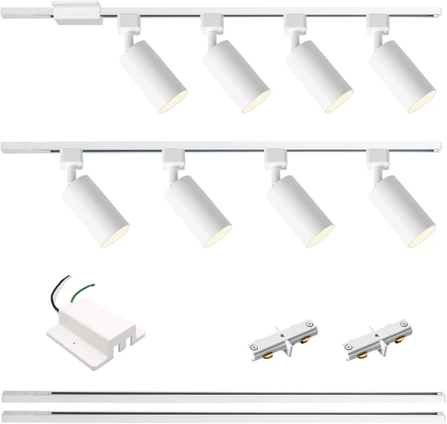 Main image of 8-Light LED Track Lighting Kit with 6.6FT H Type Track Lighting Rails and Floating Canopy Connector, Modern Kitchen GU10 Track Lighting Fixtures Ceiling Spot Light, White (No Bulbs)