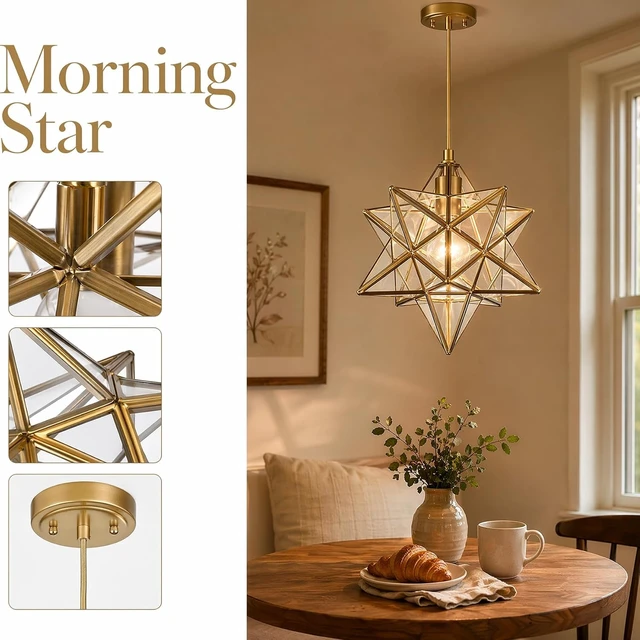 Alt view image 6 of 7 - YUBOLE Modern Gold Moravian Star Pendant Light Clear Glass-11-in Diameter