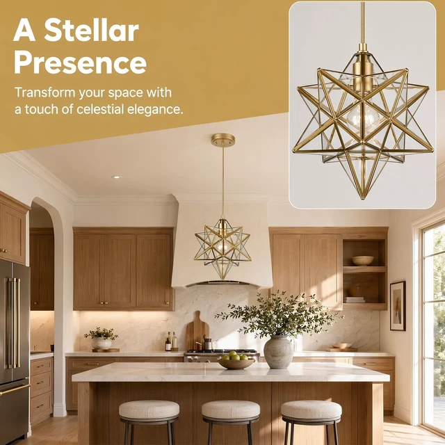 Alt view image 3 of 7 - YUBOLE Modern Gold Moravian Star Pendant Light Clear Glass-11-in Diameter