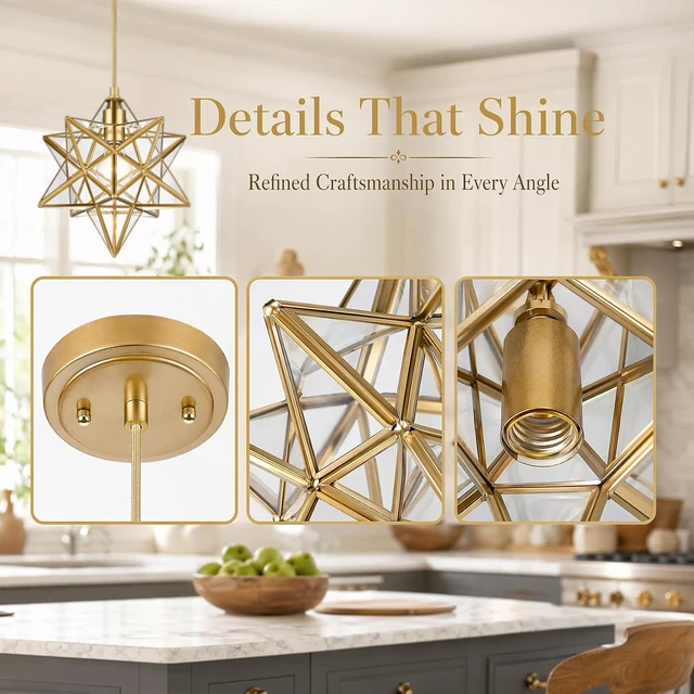 Alt view image 7 of 7 - YUBOLE Modern Gold Moravian Star Pendant Light Clear Glass-11-in Diameter