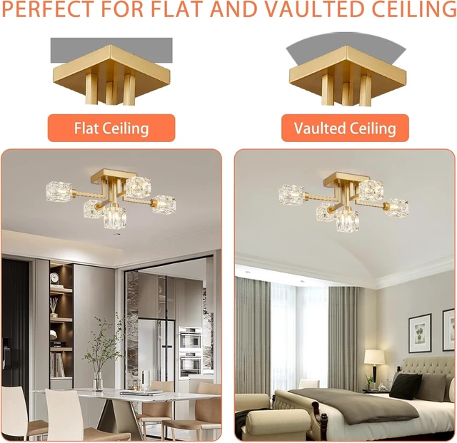 Alt view image 2 of 7 - Semi Flush Mount Ceiling Light Glass 5 Lights Gold Modern Sputnik Chandelier Farmhouse Lighting Fixtures for Dining Room Living Room Kitchen Bedroom