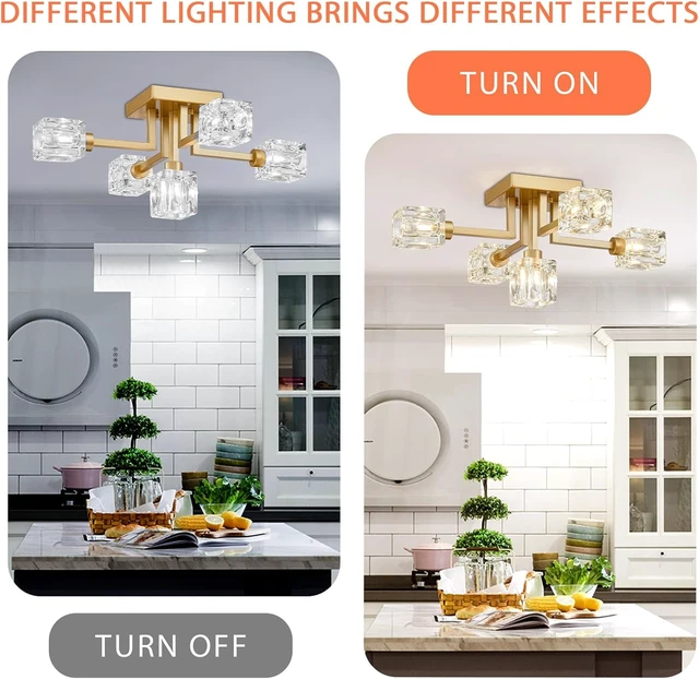 Alt view image 3 of 7 - Semi Flush Mount Ceiling Light Glass 5 Lights Gold Modern Sputnik Chandelier Farmhouse Lighting Fixtures for Dining Room Living Room Kitchen Bedroom