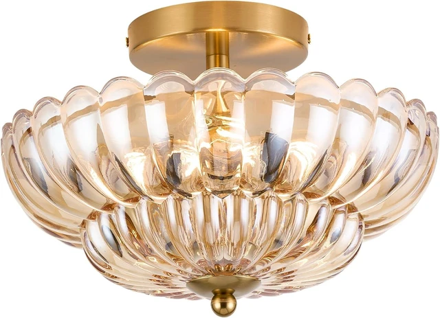 Main image of 3-Light 12 Inch Amber Semi Flush Mount Ceiling Light for Bathroom