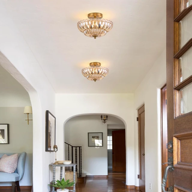 Alt view image 2 of 7 - 3-Light 12 Inch Amber Semi Flush Mount Ceiling Light for Bathroom