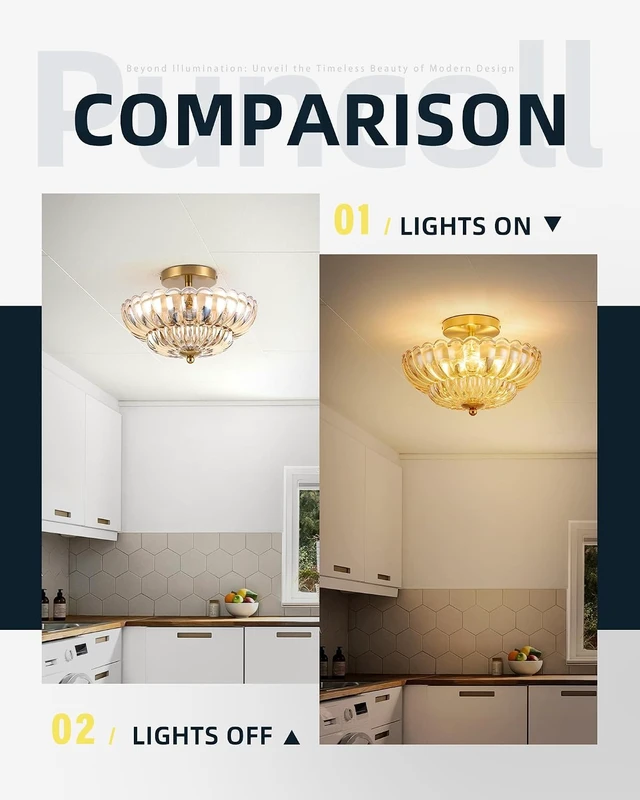 Alt view image 4 of 7 - 3-Light 12 Inch Amber Semi Flush Mount Ceiling Light for Bathroom