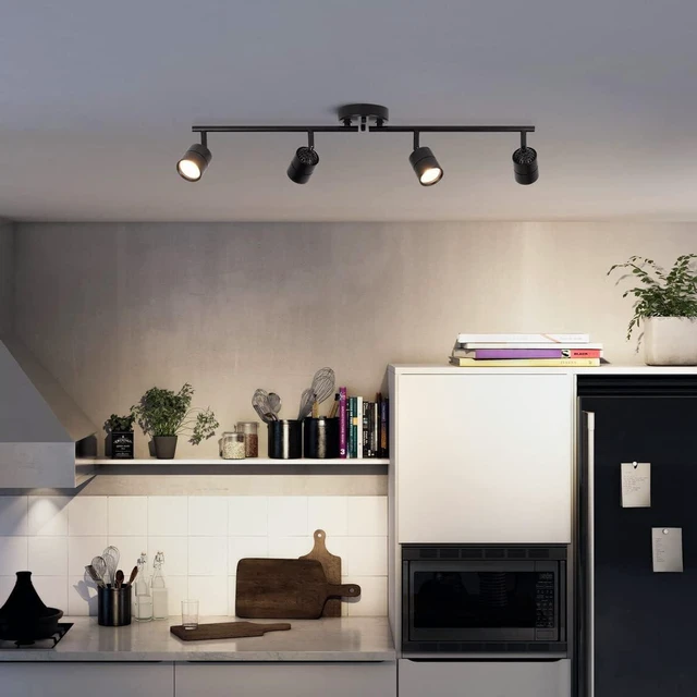 Main image of mirrea Complete Black Track Light Kit 4-Light Bulb Replaceable LED Ceiling Spotlight with 4 8W GU10 Bulbs 3000K Warm White 90 CRI 38° Beam Angle