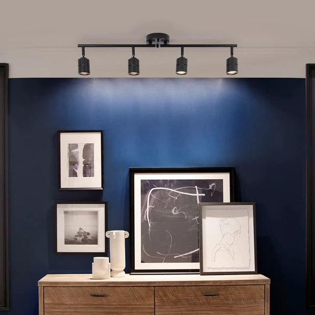 Alt view image 2 of 5 - mirrea Complete Black Track Light Kit 4-Light Bulb Replaceable LED Ceiling Spotlight with 4 8W GU10 Bulbs 3000K Warm White 90 CRI 38° Beam Angle