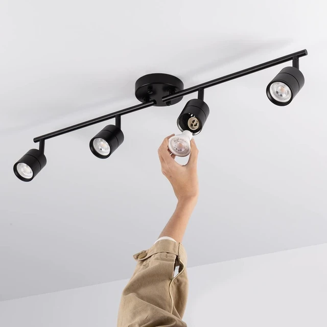 Alt view image 3 of 5 - mirrea Complete Black Track Light Kit 4-Light Bulb Replaceable LED Ceiling Spotlight with 4 8W GU10 Bulbs 3000K Warm White 90 CRI 38° Beam Angle