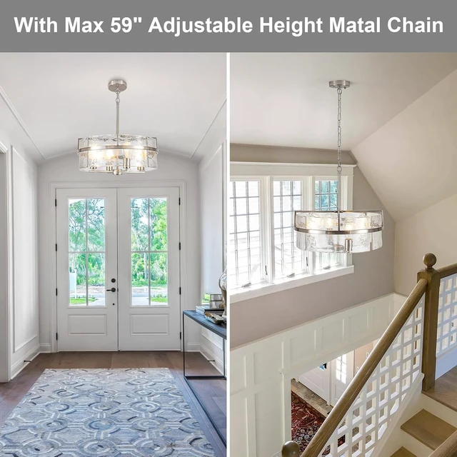 Alt view image 3 of 7 - Glass Drum Chandeliers for Dining Room,19.7" Water Ripple Glass Chandelier