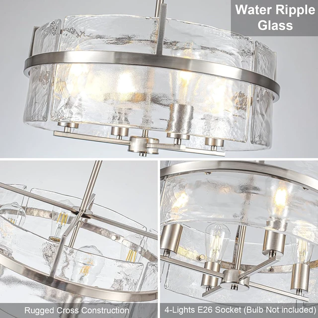 Alt view image 4 of 7 - Glass Drum Chandeliers for Dining Room,19.7" Water Ripple Glass Chandelier