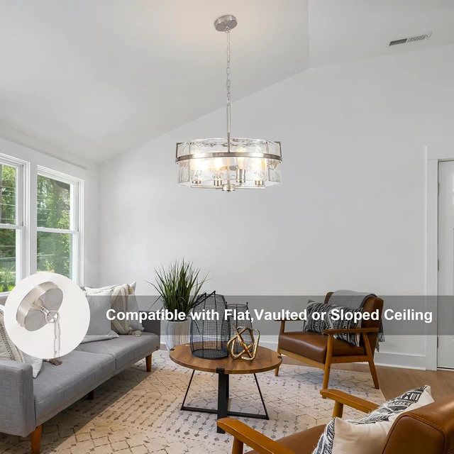 Alt view image 5 of 7 - Glass Drum Chandeliers for Dining Room,19.7" Water Ripple Glass Chandelier