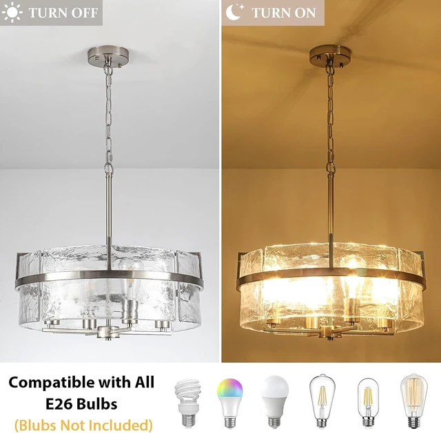 Alt view image 6 of 7 - Glass Drum Chandeliers for Dining Room,19.7" Water Ripple Glass Chandelier
