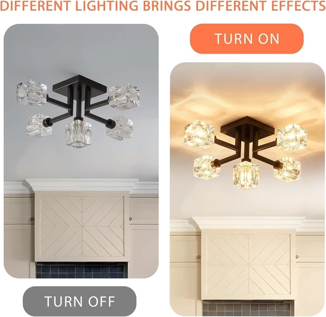 Alt view image 4 of 7 - Semi Flush Mount Ceiling Light Fixture, 20.5" Black Sputnik Chandeliers Modern 5-Light Dining Room Glass Ceiling Lighting for Living Room Kitchen Bedroom Entryway Foyer