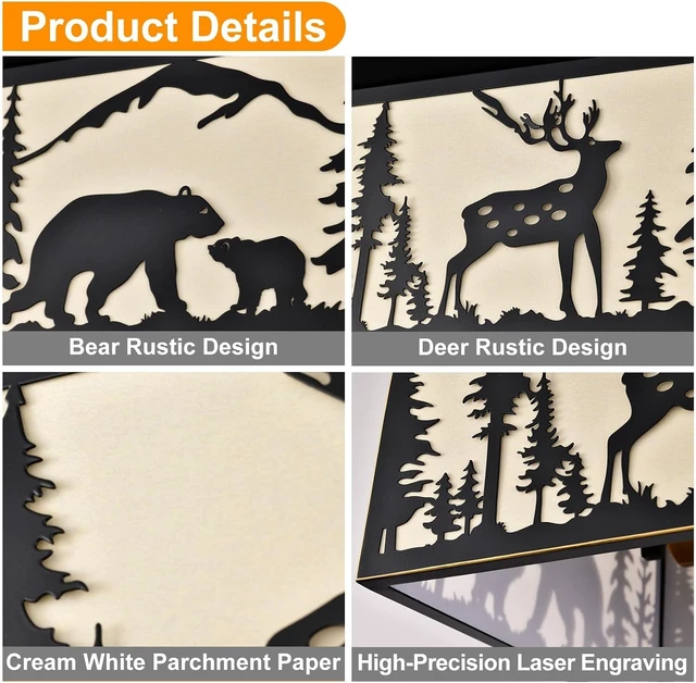Alt view image 7 of 7 - Farmhouse Flush Mount Ceiling Light,Rustic White Parchment Deer Bear Close to Ceiling Light Fixtures,Square Metal Light Fixtures Ceiling Mount,2-Light Black Chandelier for Kitchen,Bedroom,Living Room