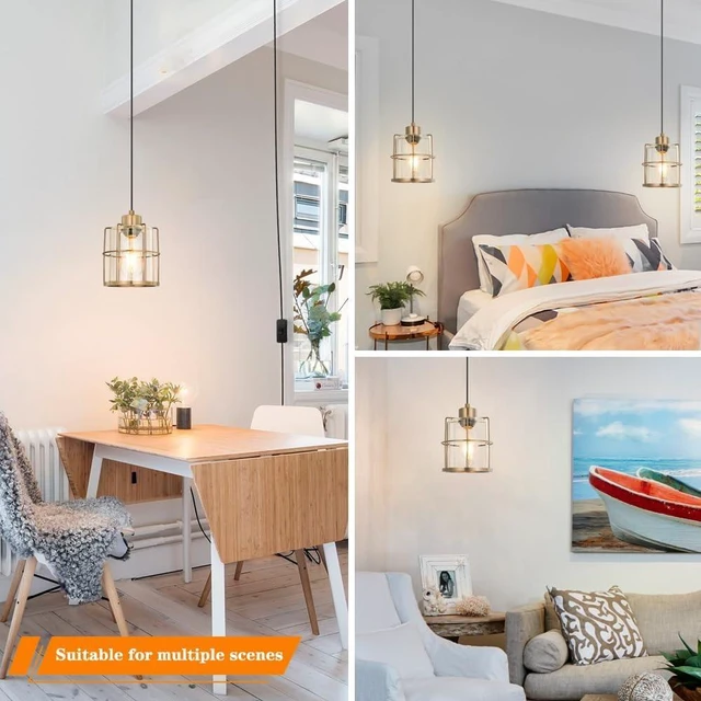 Alt view image 4 of 7 - Gold Hanging Light Plug in,Glass Plug in Pendant Lights for Coner,Adjustable Height Hanging Lights with Plug in Cord