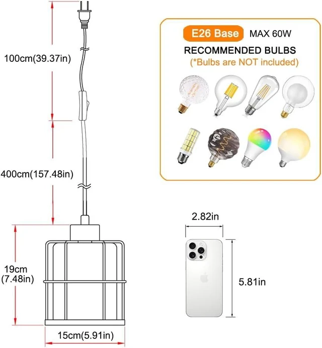 Alt view image 5 of 7 - Gold Hanging Light Plug in,Glass Plug in Pendant Lights for Coner,Adjustable Height Hanging Lights with Plug in Cord