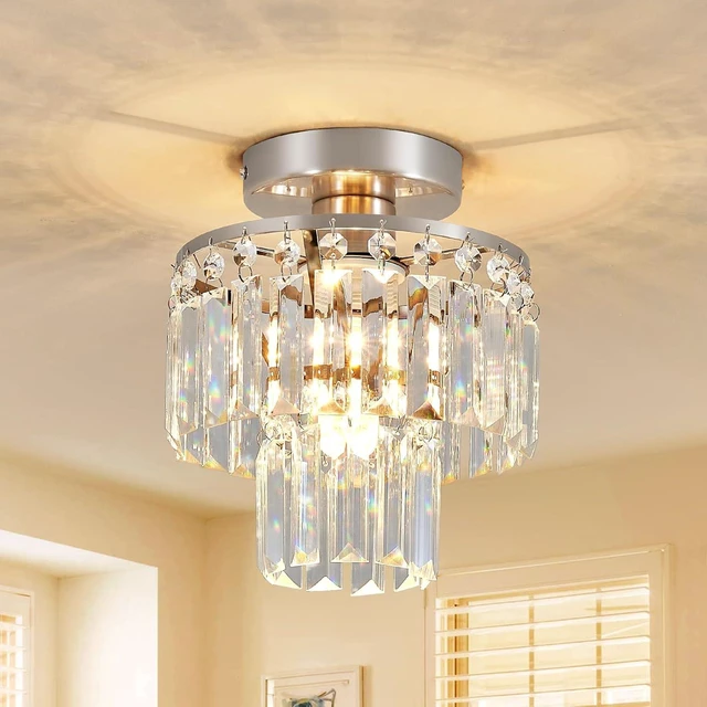 Main image of Crystal Ceiling Chandelier,Mini Chandelier Light Fixture with K9 Crystals,Brushed Nickel Finish for Living Room Entryway Bedroom Laundry Room,1-Light E26 Base
