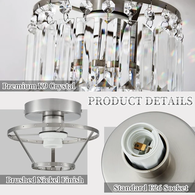 Alt view image 4 of 7 - Crystal Ceiling Chandelier,Mini Chandelier Light Fixture with K9 Crystals,Brushed Nickel Finish for Living Room Entryway Bedroom Laundry Room,1-Light E26 Base