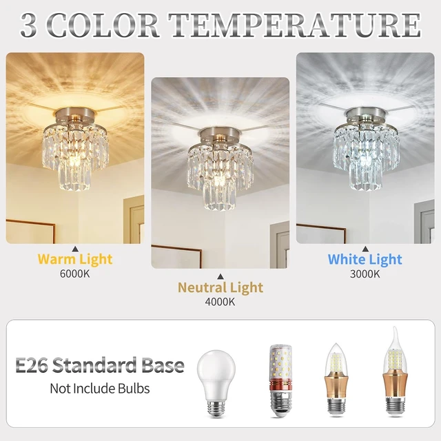 Alt view image 5 of 7 - Crystal Ceiling Chandelier,Mini Chandelier Light Fixture with K9 Crystals,Brushed Nickel Finish for Living Room Entryway Bedroom Laundry Room,1-Light E26 Base