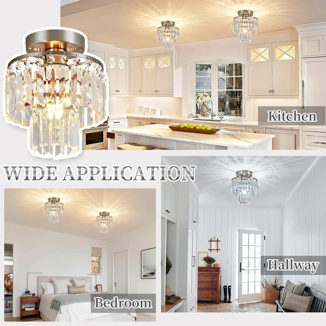 Alt view image 6 of 7 - Crystal Ceiling Chandelier,Mini Chandelier Light Fixture with K9 Crystals,Brushed Nickel Finish for Living Room Entryway Bedroom Laundry Room,1-Light E26 Base