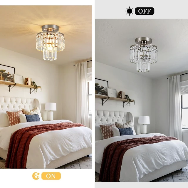 Alt view image 7 of 7 - Crystal Ceiling Chandelier,Mini Chandelier Light Fixture with K9 Crystals,Brushed Nickel Finish for Living Room Entryway Bedroom Laundry Room,1-Light E26 Base