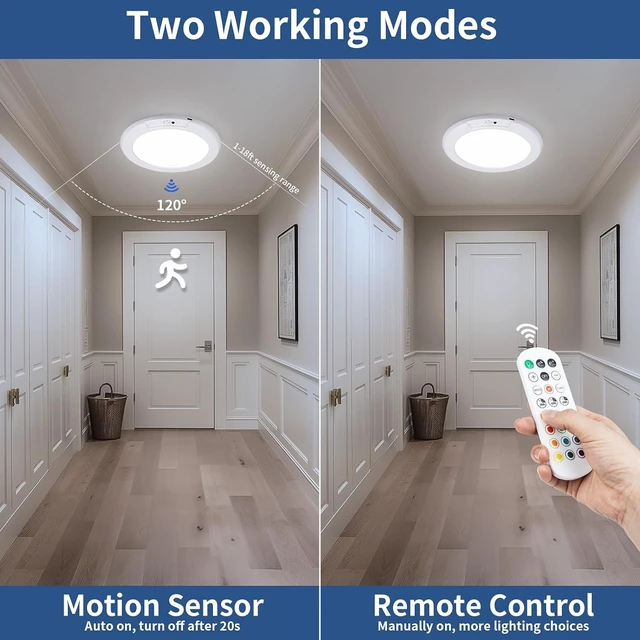 Alt view image 5 of 7 - FRIDEKO HOME Rechargeable Ceiling Light with Remote - Battery Operated Light with Color Changing, Magnetic Closet Light Motion Sensor Ceiling Lights for Shower Stairs Shed 2 Pack (2 Pack)