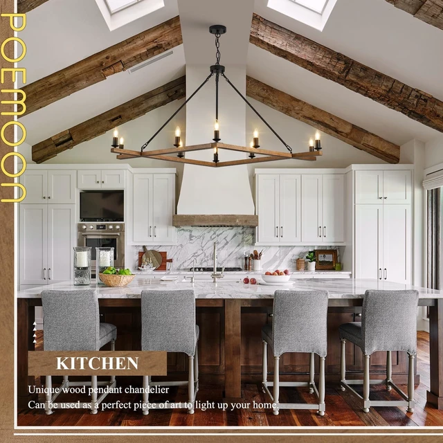 Alt view image 2 of 7 - Oak 53" Wooden Square Chandeliers 10-Light Candle Chandelier
