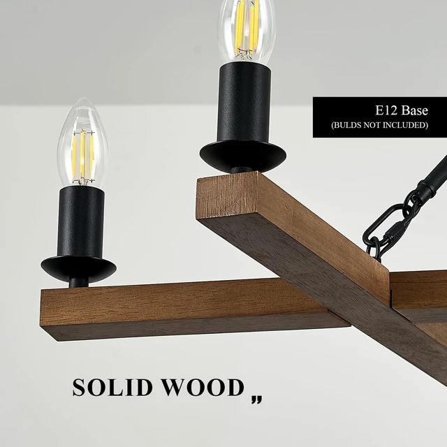Alt view image 5 of 7 - Oak 53" Wooden Square Chandeliers 10-Light Candle Chandelier