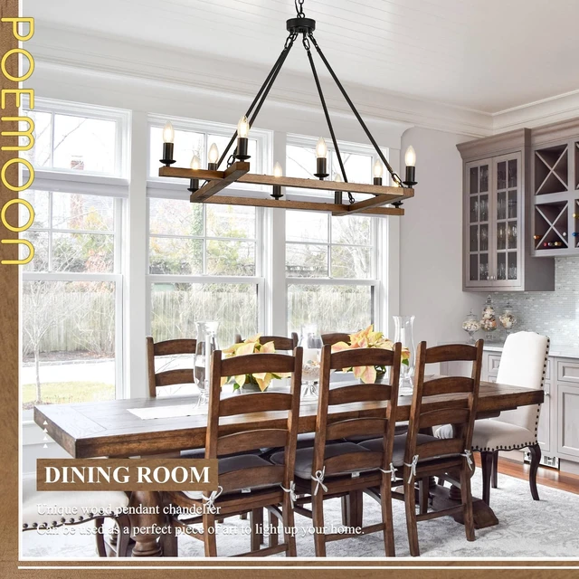 Alt view image 6 of 7 - Oak 53" Wooden Square Chandeliers 10-Light Candle Chandelier