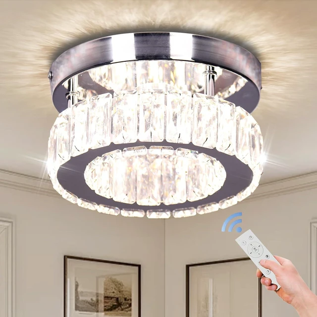 Main image of 7.8" Round Crystal Flush Mount Chandelier Ceiling Light Dimmable remote