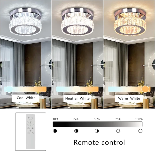 Alt view image 2 of 7 - 7.8" Round Crystal Flush Mount Chandelier Ceiling Light Dimmable remote