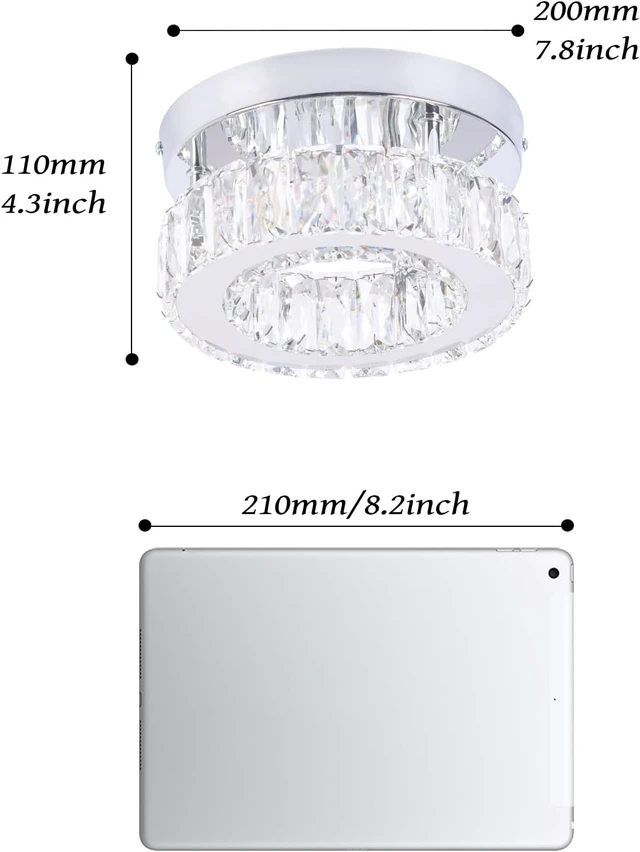Alt view image 7 of 7 - 7.8" Round Crystal Flush Mount Chandelier Ceiling Light Dimmable remote