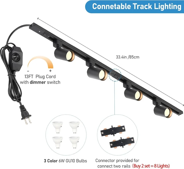 Alt view image 2 of 7 - 3-Color Plug in Track Lighting with Power Cord, 4-Light Black