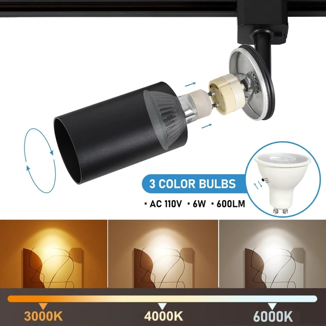 Alt view image 3 of 7 - 3-Color Plug in Track Lighting with Power Cord, 4-Light Black